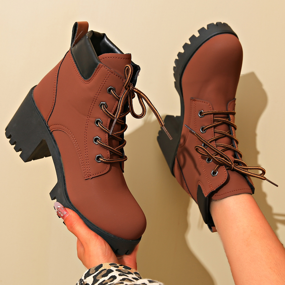 Women's thick heel platform lace-up ankle boots